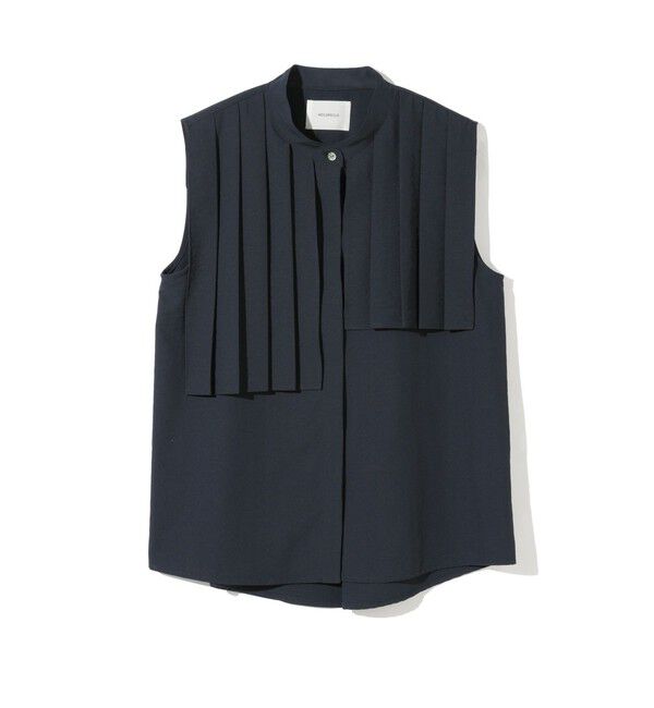 MIDIUMISOLID「MIDIUMISOLID for Ladies ノースリーブアシンメトリープリーツシャツ」|シャツ・ブラウス|ネイビー