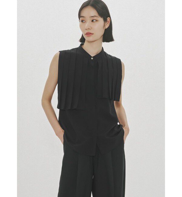 MIDIUMISOLID「MIDIUMISOLID for Ladies ノースリーブアシンメトリープリーツシャツ」|シャツ・ブラウス|ブラック