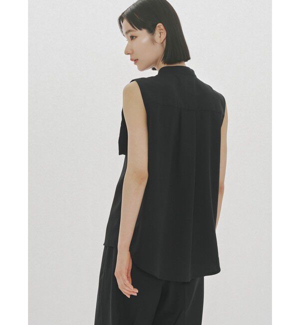 MIDIUMISOLID「MIDIUMISOLID for Ladies ノースリーブアシンメトリープリーツシャツ」|シャツ・ブラウス|