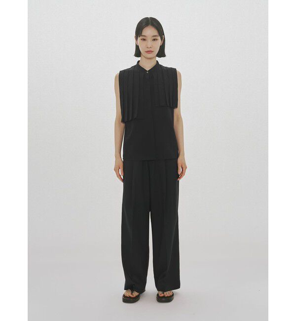 MIDIUMISOLID「MIDIUMISOLID for Ladies ノースリーブアシンメトリープリーツシャツ」|シャツ・ブラウス|