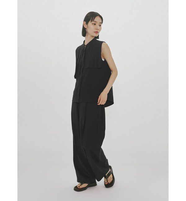 MIDIUMISOLID「MIDIUMISOLID for Ladies ノースリーブアシンメトリープリーツシャツ」|シャツ・ブラウス|