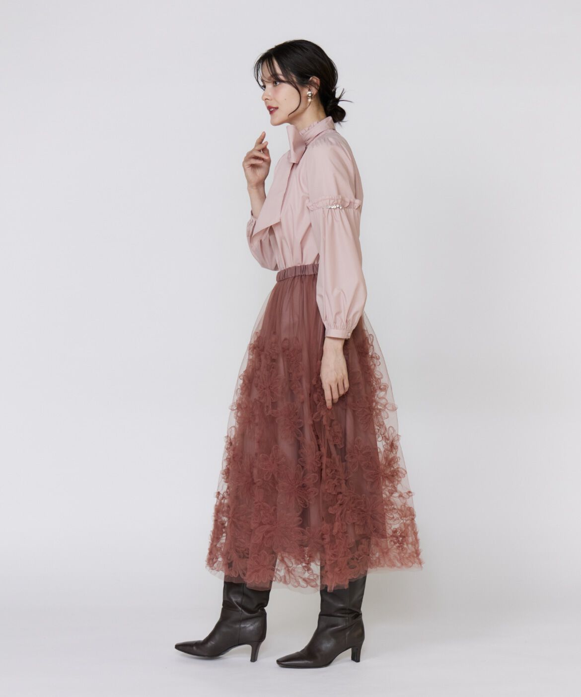 Maglie le cassetto「手描き花刺繍チュールスカート」|スカート|