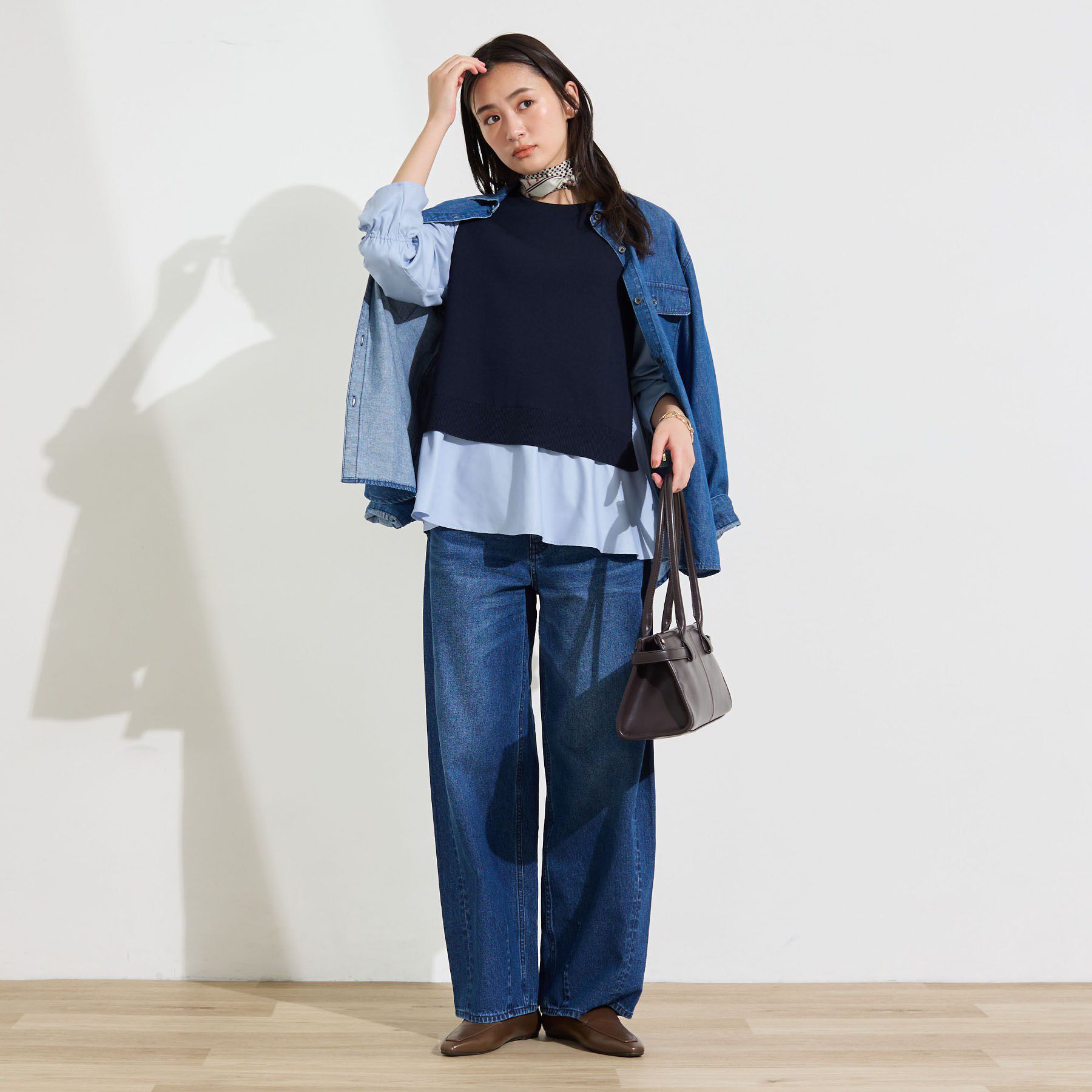 INDIVI「【洗える／1枚でコーデ完成】重ね着風ニットトップス」|Tシャツ・カットソー|