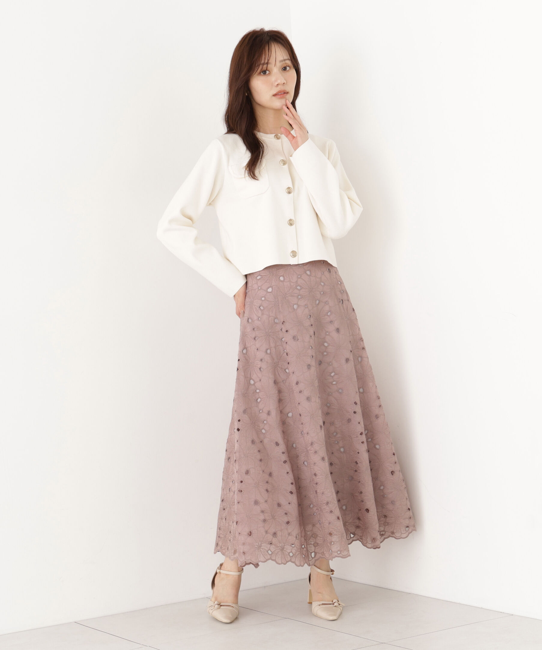 PROPORTION BODY DRESSING「カットワークレーススカート」|スカート|モカ1