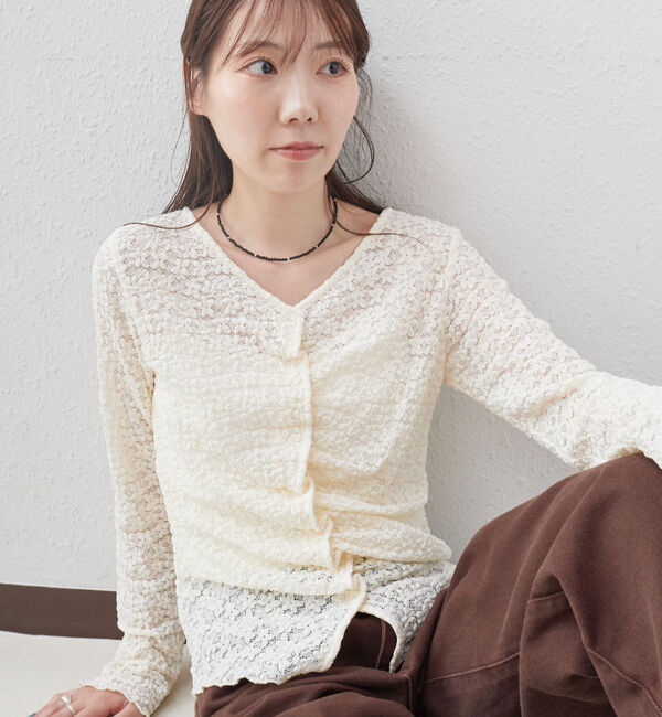 archives「【ＯＮかわ】カットレースフロントタックＴＯＰＳ」|Tシャツ・カットソー|IVORY