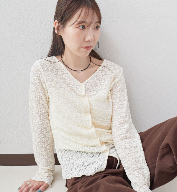 archives「【ＯＮかわ】カットレースフロントタックＴＯＰＳ」|Tシャツ・カットソー|
