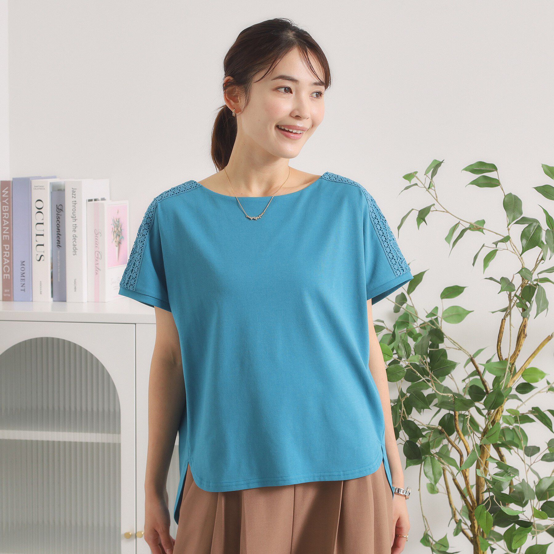 ITS&rsquo;DEMO「【冷感／遮熱】肩レースTシャツ」|Tシャツ・カットソー|ブルーグリーン(09