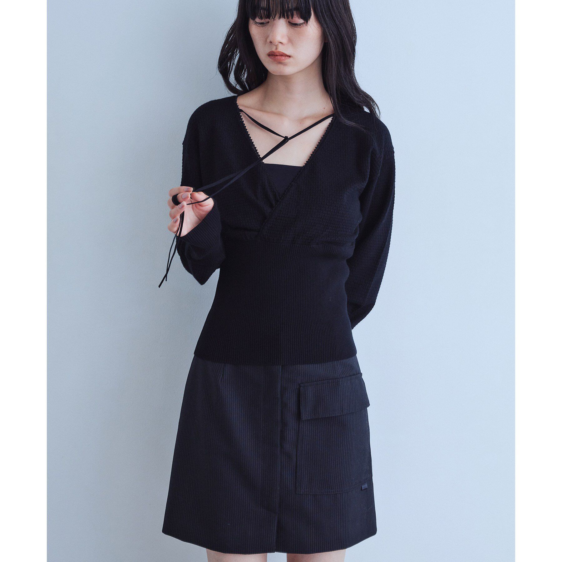 CODE A「intimate wrap knit top」|ニット・セーター|ブラック(019)