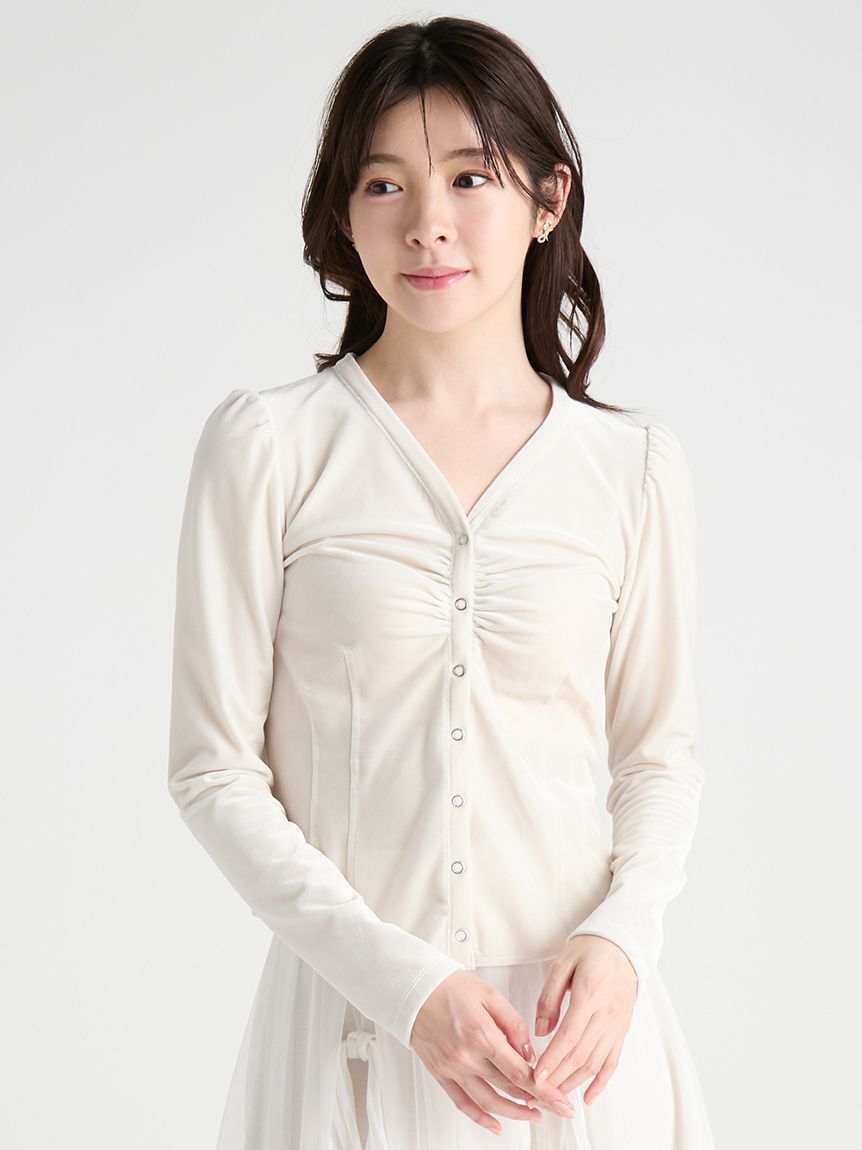CELFORD「ベロアフロントギャザートップス」|Tシャツ・カットソー|IVR