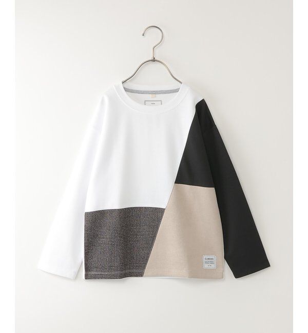 ikka kids「ポンチ異素材ブロックスロンT（120~160cm）」|Tシャツ・カットソー|ホワイト