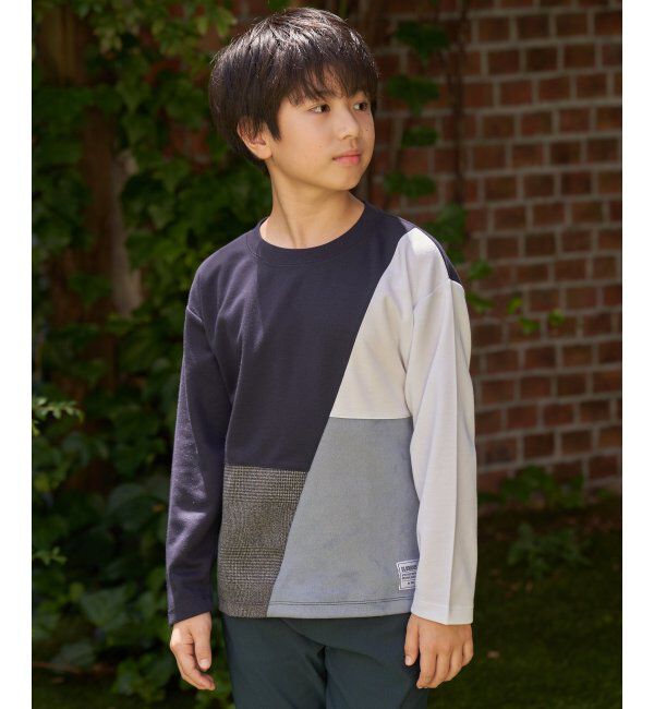 ikka kids「ポンチ異素材ブロックスロンT（120~160cm）」|Tシャツ・カットソー|