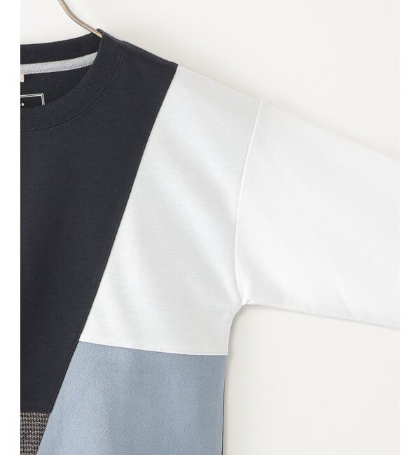 ikka kids「ポンチ異素材ブロックスロンT（120~160cm）」|Tシャツ・カットソー|