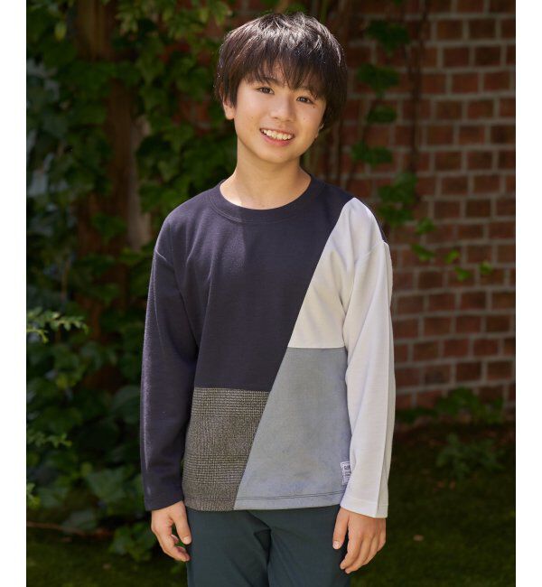 ikka kids「ポンチ異素材ブロックスロンT（120~160cm）」|Tシャツ・カットソー|