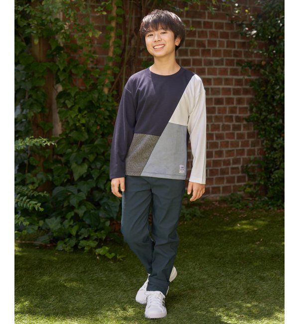 ikka kids「ポンチ異素材ブロックスロンT（120~160cm）」|Tシャツ・カットソー|