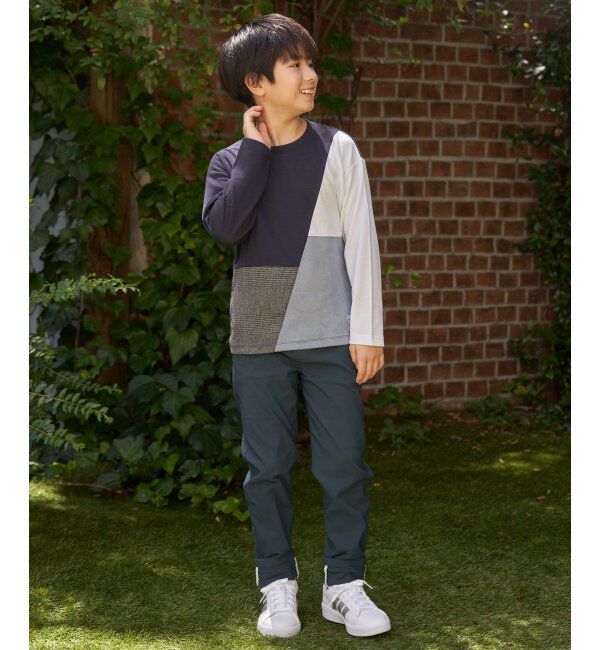 ikka kids「ポンチ異素材ブロックスロンT（120~160cm）」|Tシャツ・カットソー|