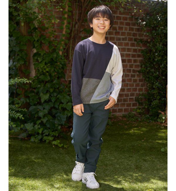 ikka kids「ポンチ異素材ブロックスロンT（120~160cm）」|Tシャツ・カットソー|