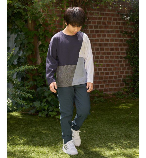 ikka kids「ポンチ異素材ブロックスロンT（120~160cm）」|Tシャツ・カットソー|