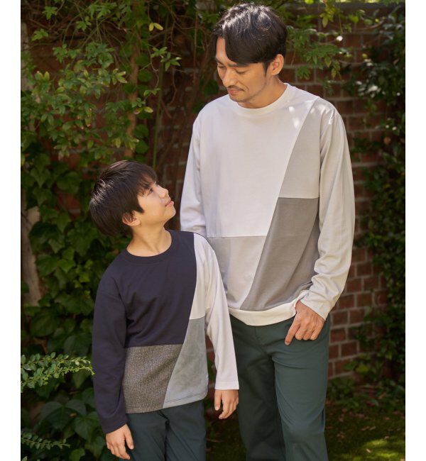 ikka kids「ポンチ異素材ブロックスロンT（120~160cm）」|Tシャツ・カットソー|