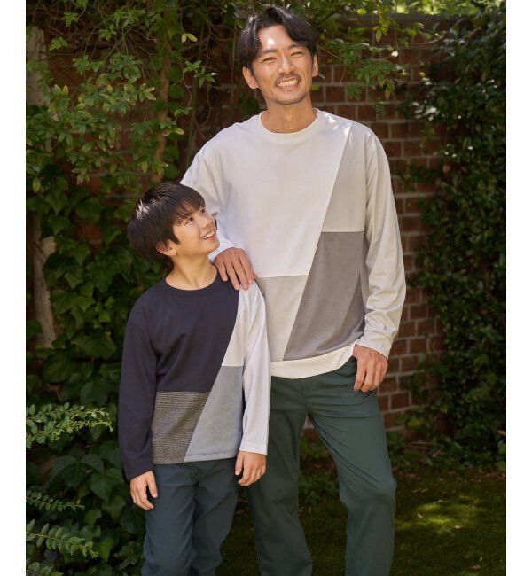 ikka kids「ポンチ異素材ブロックスロンT（120~160cm）」|Tシャツ・カットソー|