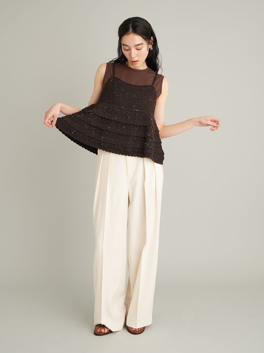 ウォッシャブル】クロシェニットキャミ×ノースリトップス（Mila Owen