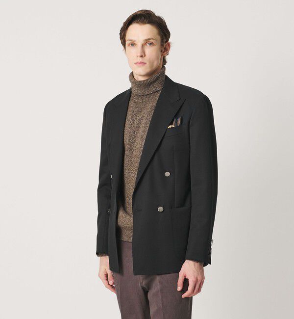 UNITED ARROWS「ギャバジン ダブル 4ボタン ブレザー SーMODEL」|テーラードジャケット|BLACK
