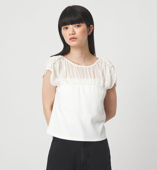 EMMEL REFINES「＜EMMEL REFINES＞EM ヨウリュウ カタフリル ドッキング Tシャツ」|Tシャツ・カットソー|OFF WHITE