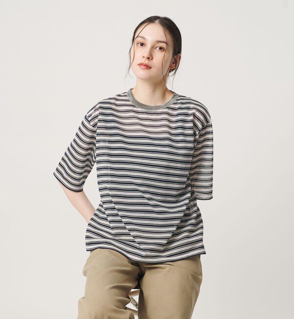 BEAUTY&YOUTH UNITED ARROWS「コットンポリエステル シアーボーダー Tシャツ」|Tシャツ・カットソー|