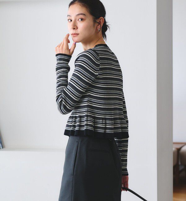 BEAUTY&YOUTH UNITED ARROWS「【WEB限定 Wardrobe DAILY MINIMAL】ボーダー ペプラムニットカーディガン」|カーディガン|