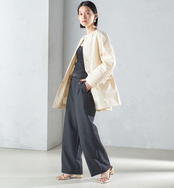SHIPS for women「〈撥水加工/手洗い可能〉綿 ナイロン ギャバ ノーカラー ミディ コート 24SS ◇」|ノーカラーコート|