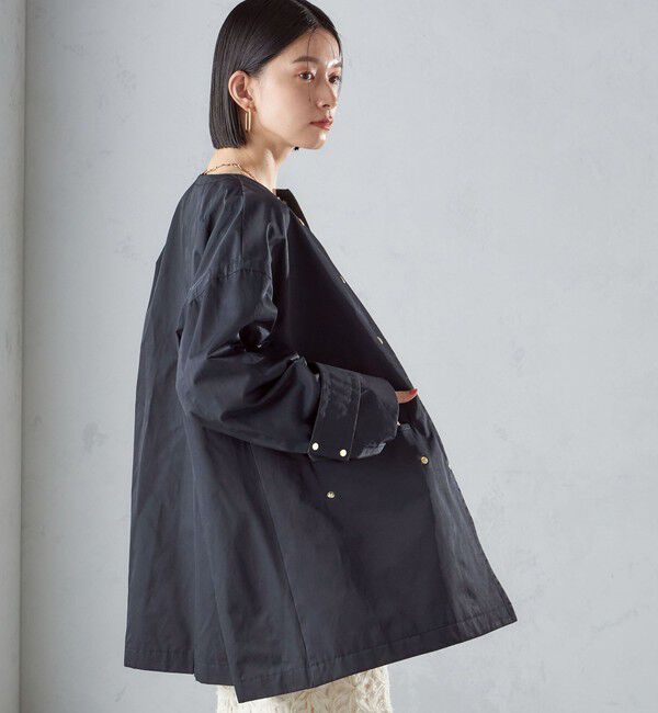 SHIPS for women「〈撥水加工/手洗い可能〉綿 ナイロン ギャバ ノーカラー ミディ コート 24SS ◇」|ノーカラーコート|