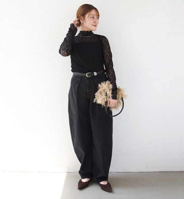 SHIPS for women「〈手洗い可能〉フラワー ストレッチ レース ハイネック トップス」|Tシャツ・カットソー|