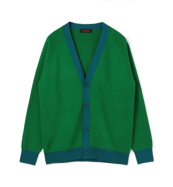 CABaN「CABaN コットンカシミヤ バイカラーVネックカーディガン」|カーディガン|58 グリーン&times;ブルー
