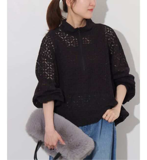 JOURNAL STANDARD relume レースジレ ブラック☆新品未着用 予約》レースハーフジッププルオーバー（JOURNAL STANDARD relume
