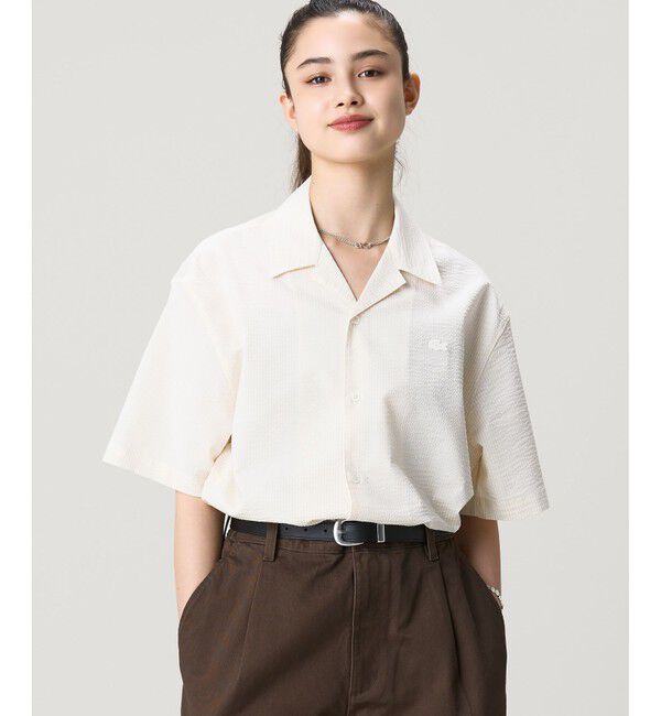 LACOSTE「オーバーサイズ シアサッカーオープンカラーシャツ」|シャツ・ブラウス|