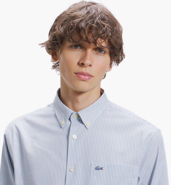 LACOSTE「イージーケア加工 ロンドンストライプ ストレッチボタンダウン長袖シャツ」|シャツ・ブラウス|