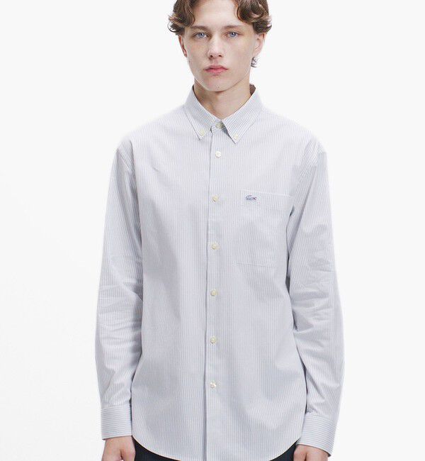 LACOSTE「イージーケア加工 ロンドンストライプ ストレッチボタンダウン長袖シャツ」|シャツ・ブラウス|ライトグレー