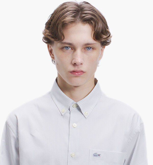 LACOSTE「イージーケア加工 ロンドンストライプ ストレッチボタンダウン長袖シャツ」|シャツ・ブラウス|