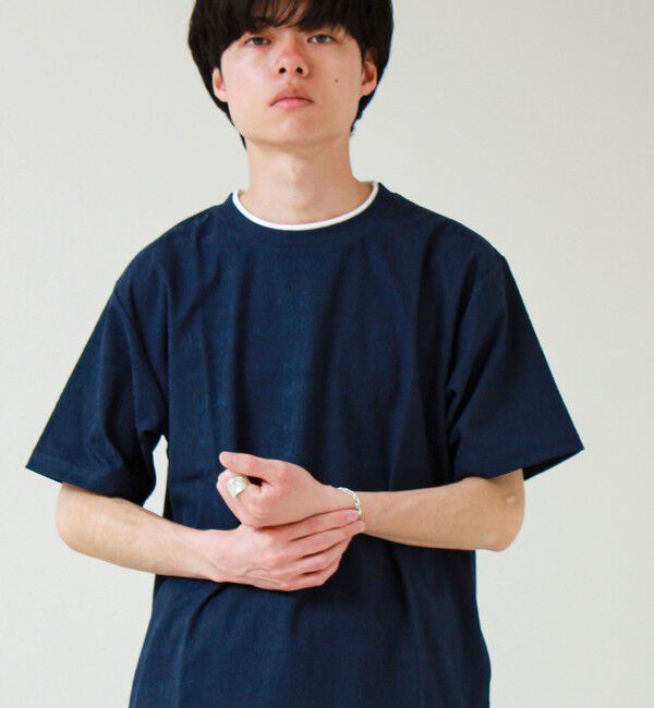 GLOSTER「【1枚でレイヤード風】ストライプジャガード フェイクレイヤーTシャツ」|Tシャツ・カットソー|