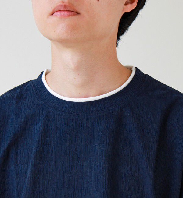 GLOSTER「【1枚でレイヤード風】ストライプジャガード フェイクレイヤーTシャツ」|Tシャツ・カットソー|