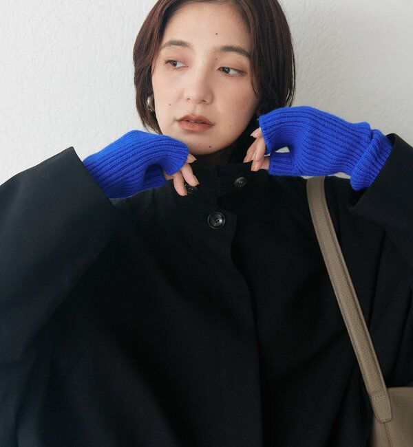  「ウール100フィンガーレスグローブ」|手袋|ブルー