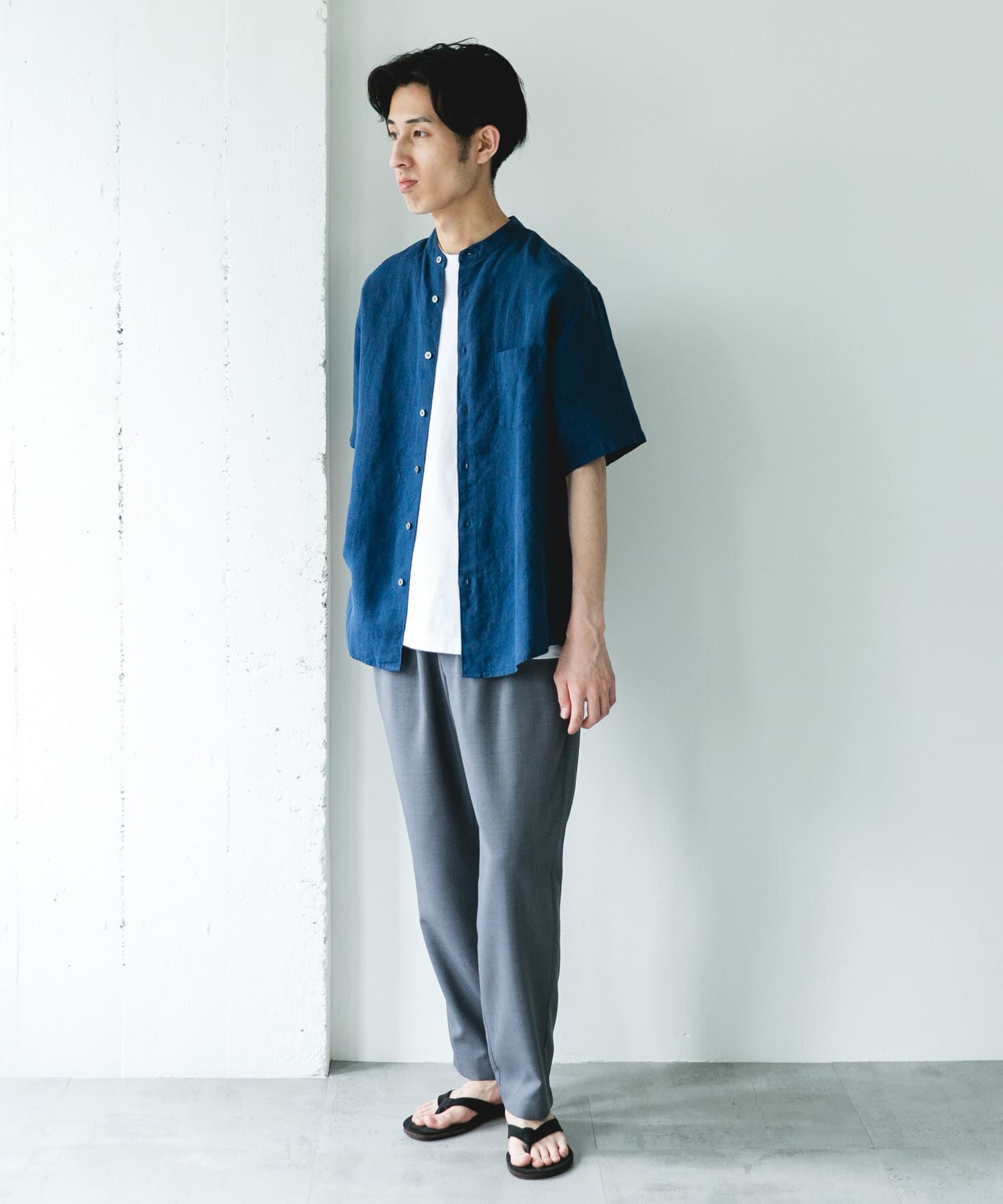 URBAN RESEARCH DOORS「シルケットリネン バンドカラーショートスリーブシャツ」|シャツ・ブラウス|