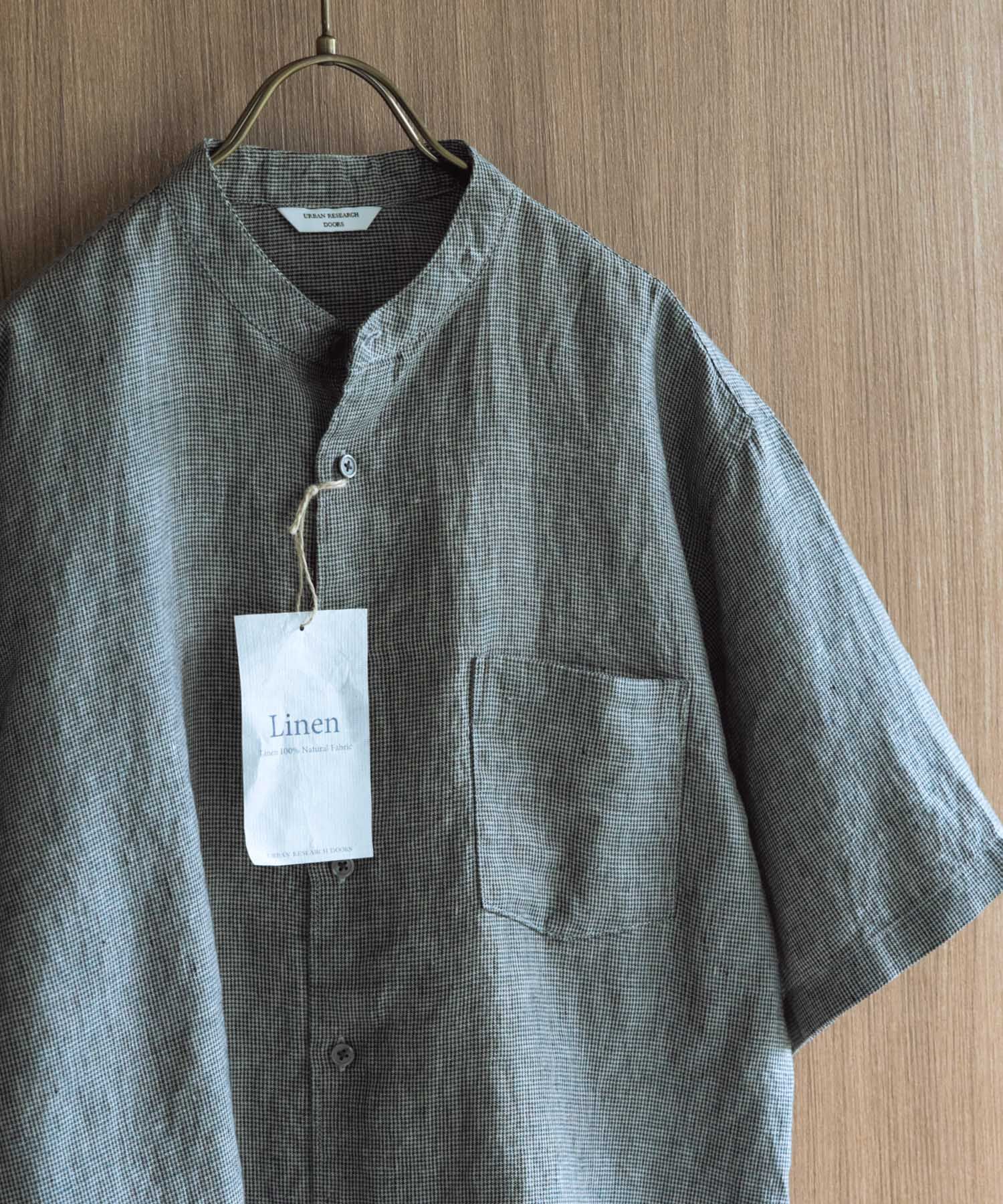 URBAN RESEARCH DOORS「シルケットリネン バンドカラーショートスリーブシャツ」|シャツ・ブラウス|チェック