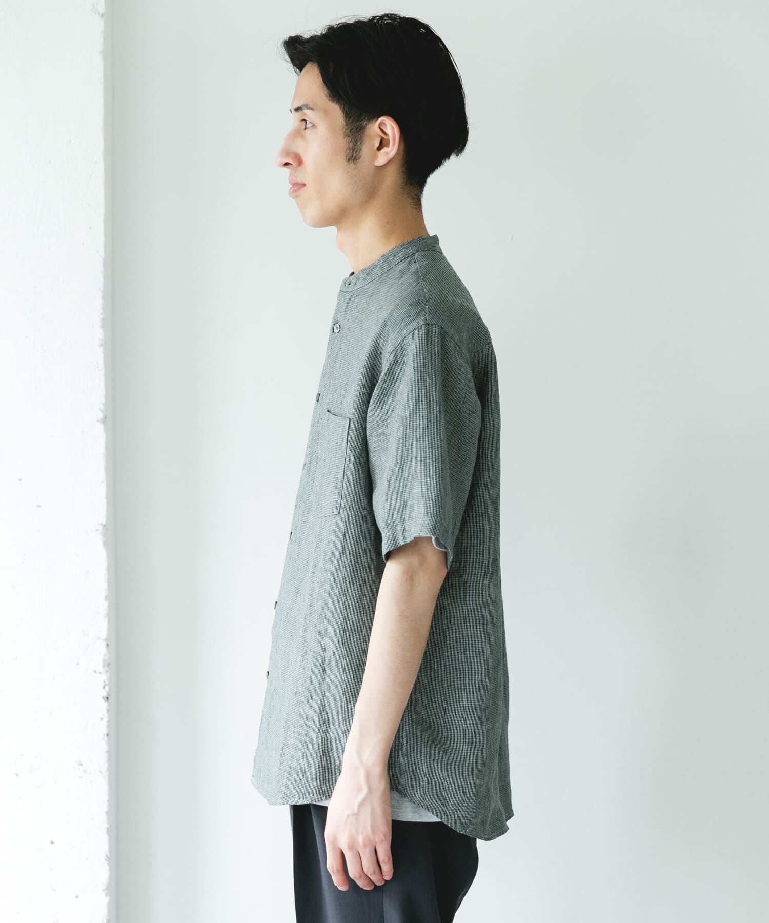 URBAN RESEARCH DOORS「シルケットリネン バンドカラーショートスリーブシャツ」|シャツ・ブラウス|