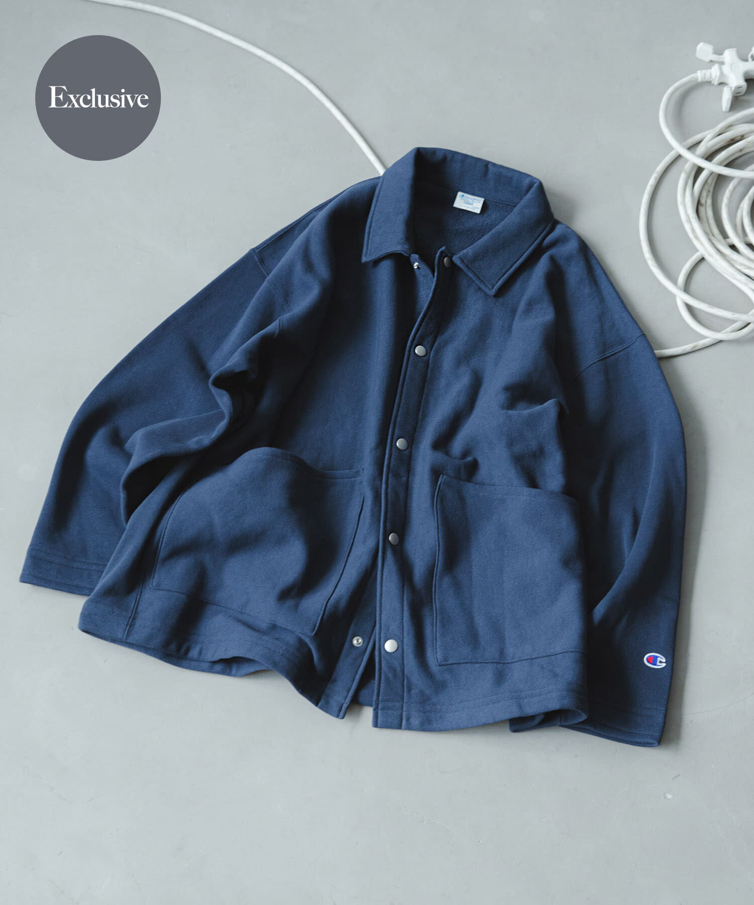 URBAN RESEARCH DOORS「『別注』Champion&times;DOORS　SWEAT COVERALL JACKET」|ノーカラーコート|ネイビー