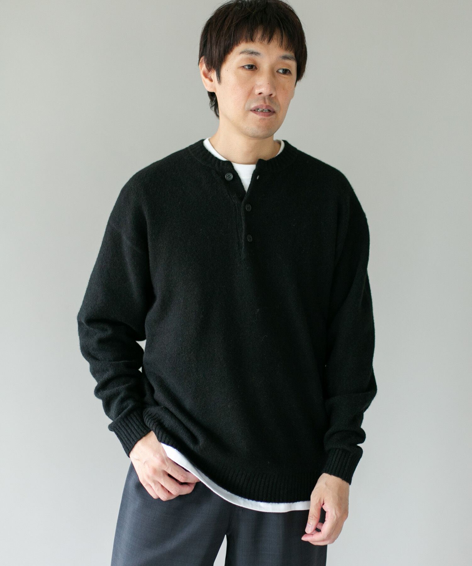 URBAN RESEARCH DOORS「『WEB限定』ウール混もちもちヘンリーネックニット」|ニット・セーター|