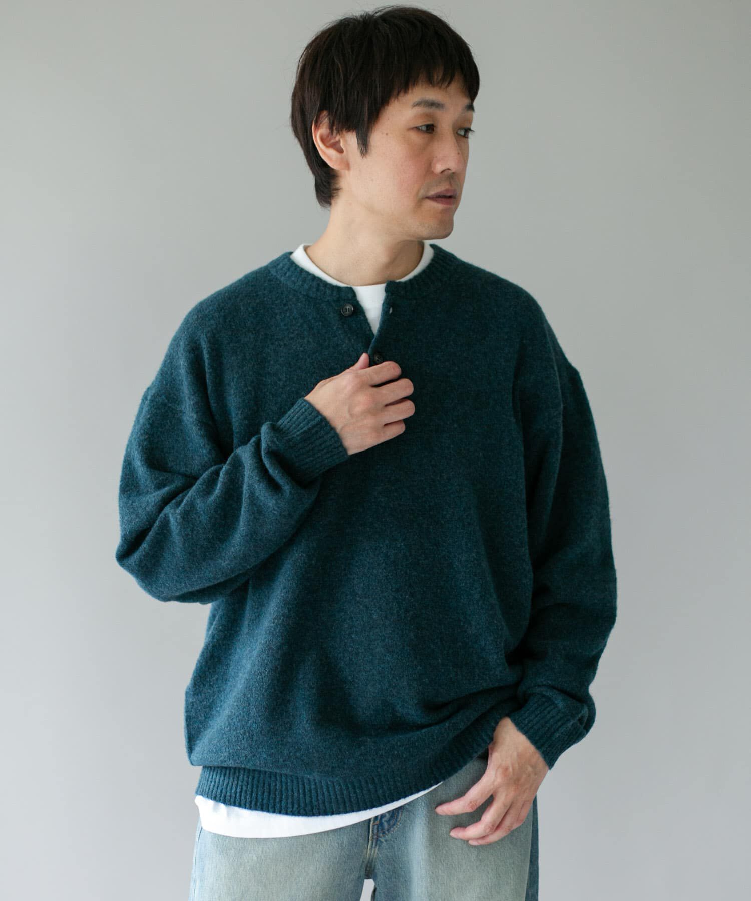 URBAN RESEARCH DOORS「『WEB限定』ウール混もちもちヘンリーネックニット」|ニット・セーター|