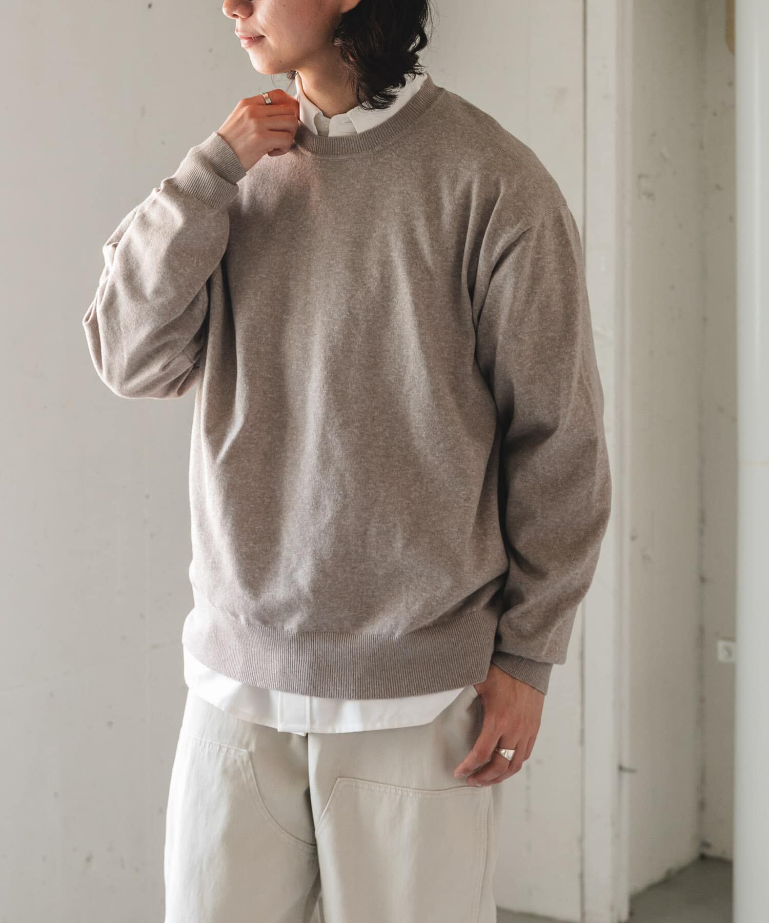 URBAN RESEARCH DOORS「FORK&SPOON　PROVORONE クルーネックニット」|ニット・セーター|ベージュ