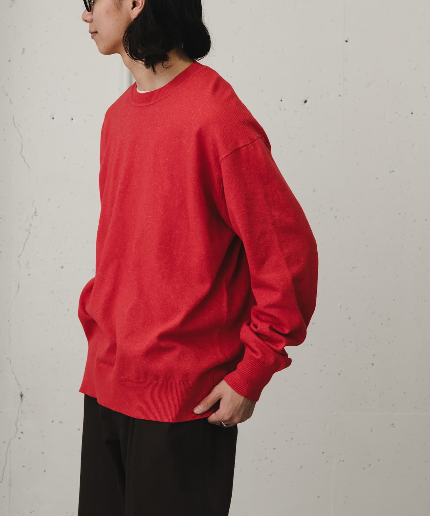 URBAN RESEARCH DOORS「FORK&SPOON　PROVORONE クルーネックニット」|ニット・セーター|レッド