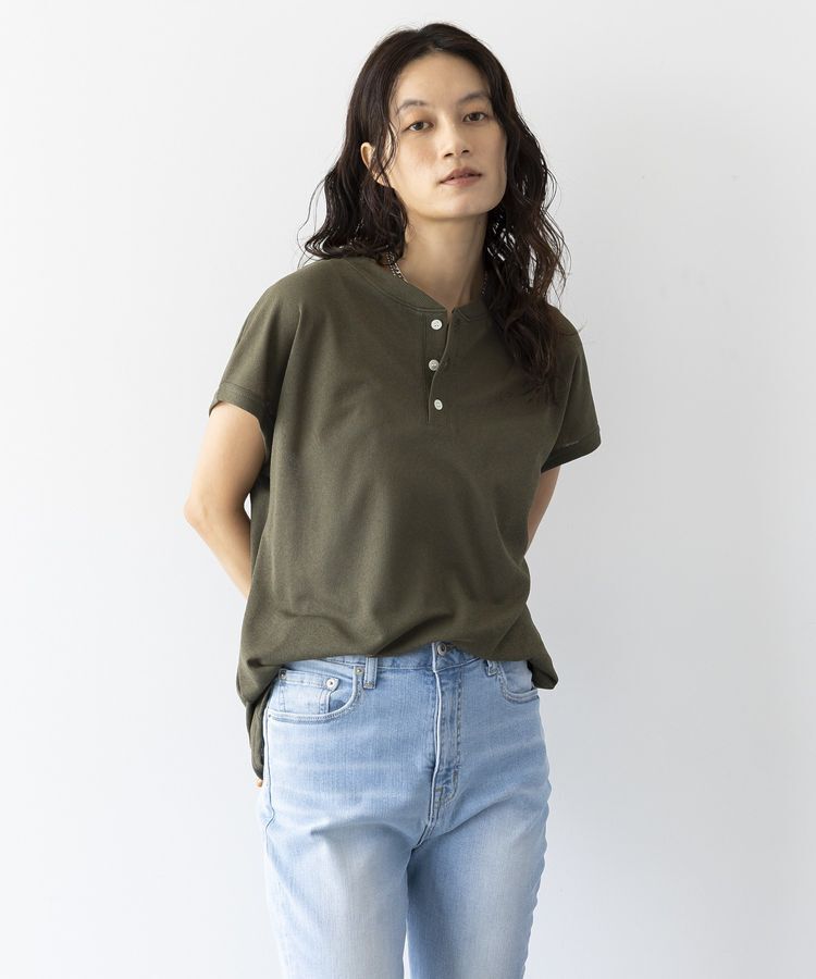 GARAGE OF GOOD CLOTHING「【日本製】シアーワッフルヘンリーネックトップス」|Tシャツ・カットソー|Khaki