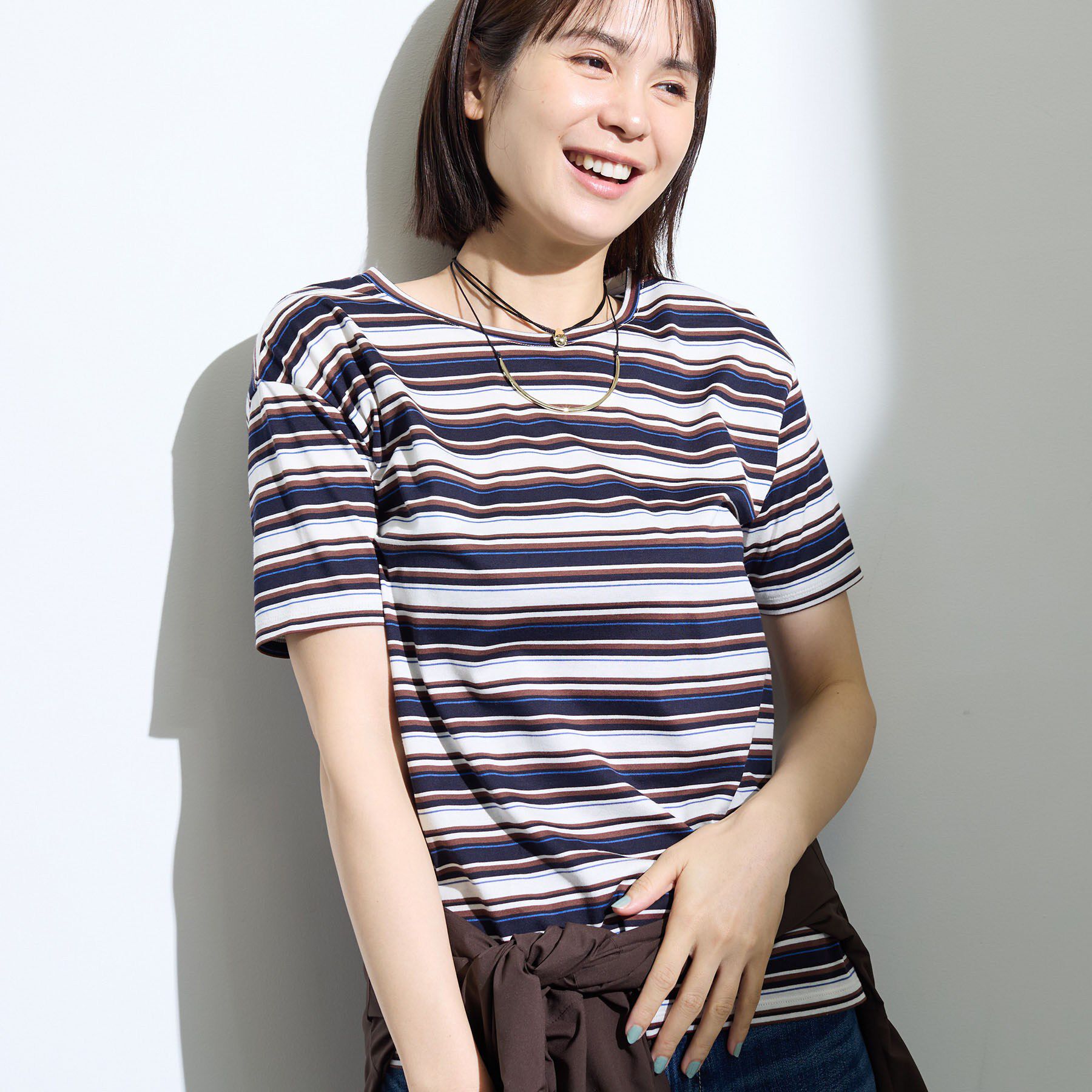 INDIVI「【ゆったり／着映え】ボーダーリラクシーTシャツ」|Tシャツ・カットソー|ブルー(693)